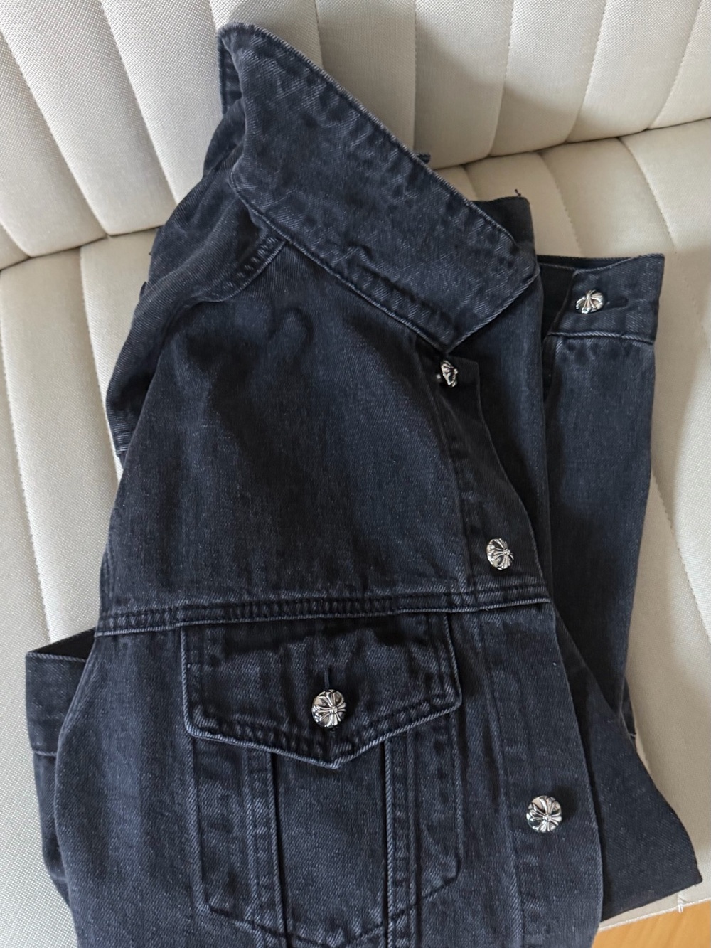 Chrome Hearts Forever Black Back Patch Black Denim Jean Jacket Men's Size XL - Picture 4 of 5